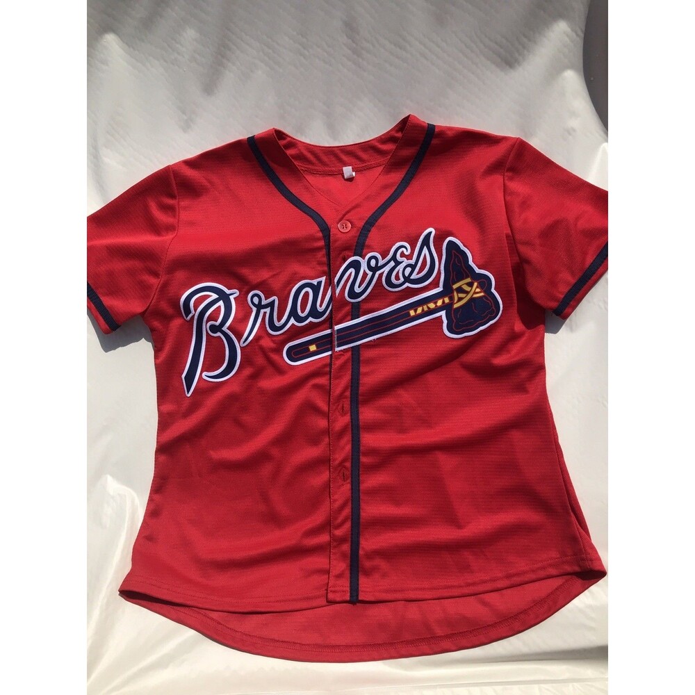 Majestic Red Freddie Freeman Braves Baseball Jersey with Navy Trim